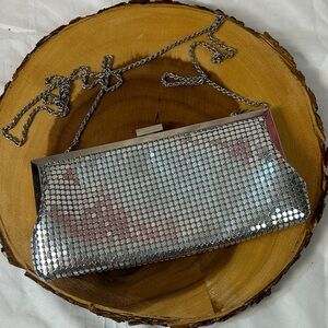 Vintage La Regale Metallic silver mesh evening Rectangle Clutch Shoulder Bag